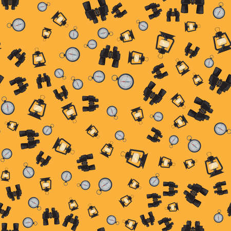 Seamless vector pattern with binoculars and compasses.のイラスト素材