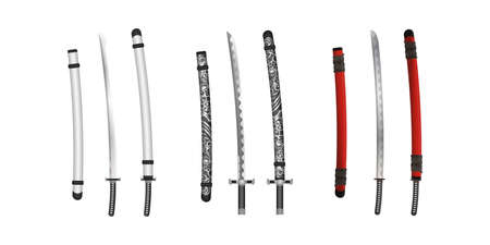 Set of katana samurai sword in realistic style. Japanese sword. Vector illustration.のイラスト素材