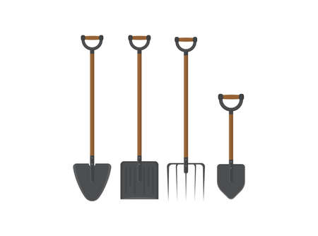Short Handle Shovel and Spade is a three color illustration. Wooden handle and fiberglass handle included.のイラスト素材