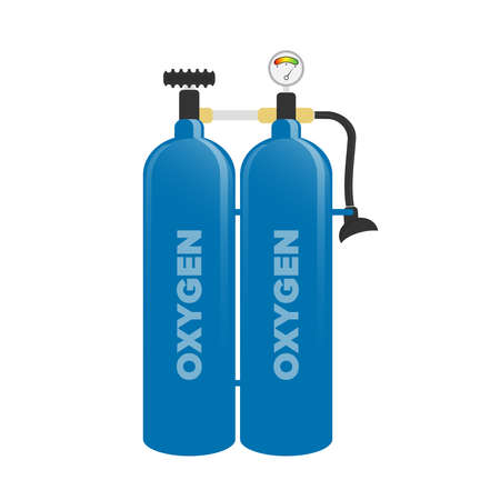 Swimming air tank. Blue compressed natural oxygen cylinder isolated on white.のイラスト素材