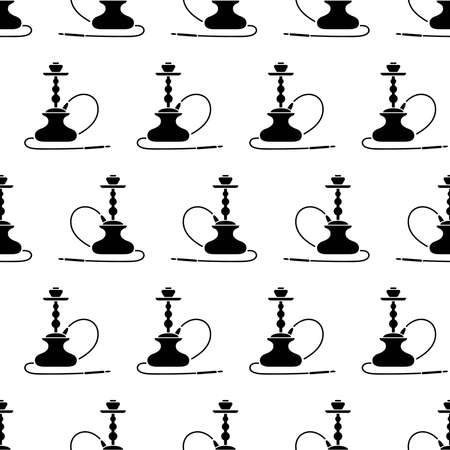 Vector Arabic Hookah Silhouette Seamless Pattern Isolated on White Background.のイラスト素材