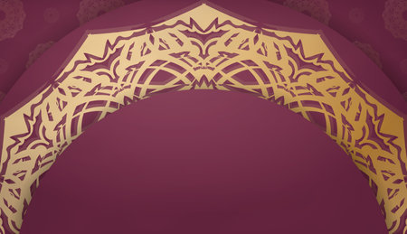 Burgundy background with Indian gold pattern and place under your textのイラスト素材