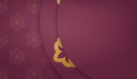 Burgundy background with mandala gold ornament for logo designのイラスト素材