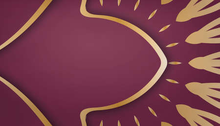 Burgundy banner template with golden mandala pattern and place for your logo or textのイラスト素材