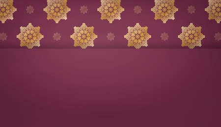 Burgundy banner template with luxury gold pattern for design under your logo or text