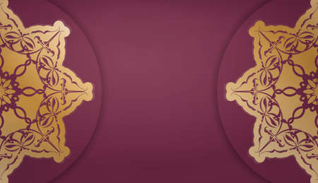 Burgundy banner template with vintage gold ornament for design under your logo or textのイラスト素材