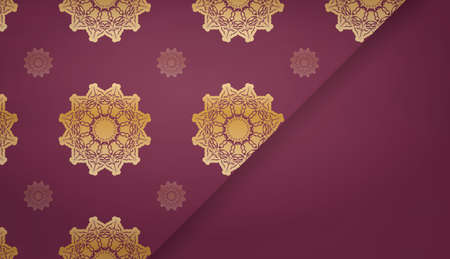 Burgundy banner with indian gold pattern for logo designのイラスト素材