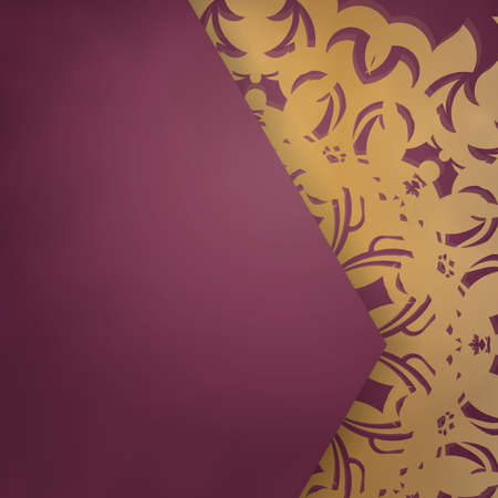 Burgundy brochure with gold mandala pattern prepared for typography.のイラスト素材
