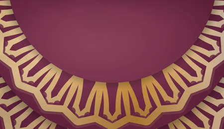 Burgundy color banner template with mandala gold pattern for design under logo or textのイラスト素材