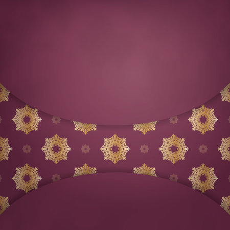 Burgundy color brochure with abstract gold ornament for your brand.のイラスト素材
