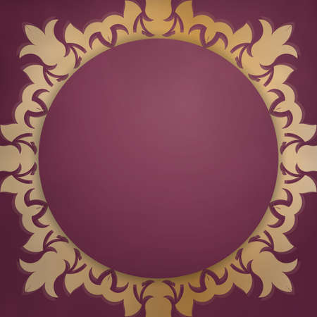 Burgundy color brochure with vintage gold ornaments for your design.のイラスト素材