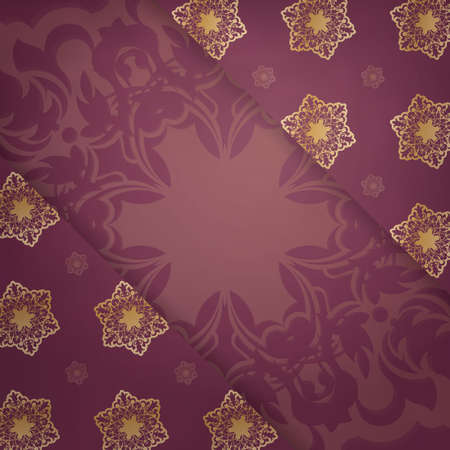 Burgundy color card with abstract gold ornament for your brand.のイラスト素材
