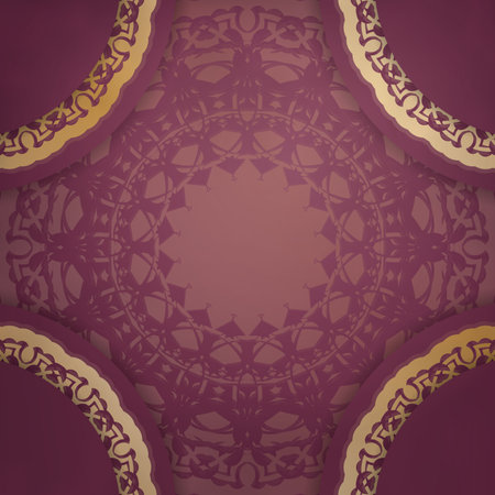 Greeting card in burgundy color with Greek gold pattern for your congratulations.のイラスト素材