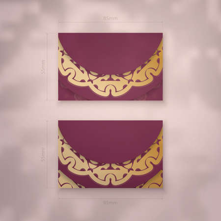 Presentable burgundy business card with abstract gold pattern for your brand.のイラスト素材