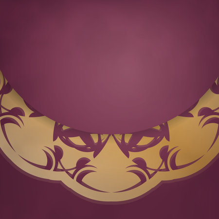 Template Greeting card burgundy color with vintage gold pattern for your design.のイラスト素材