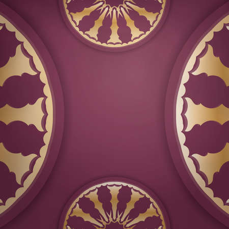 Template Greeting card burgundy with abstract gold ornament for your design.のイラスト素材
