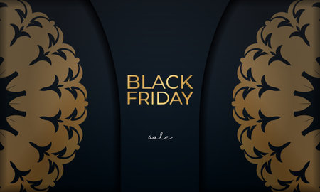 Holiday Advertising For Black Friday Sale In Blue With Geometric Gold Patternのイラスト素材