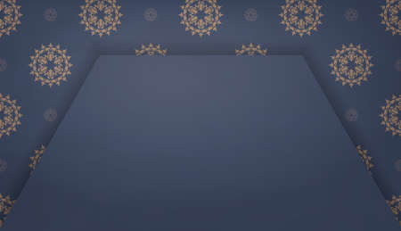 Background in blue with abstract brown ornament and space for textのイラスト素材