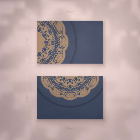 Business card in blue with abstract brown ornament for your brand.のイラスト素材