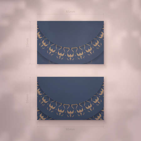 Business card in blue with vintage brown ornament for your business.のイラスト素材