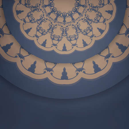 Greeting card in blue with vintage brown pattern for your congratulations.のイラスト素材