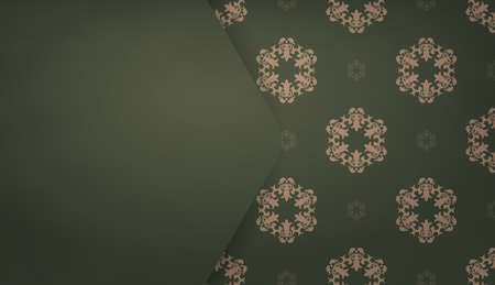 Green banner template with brown mandala ornament and place for your logoのイラスト素材