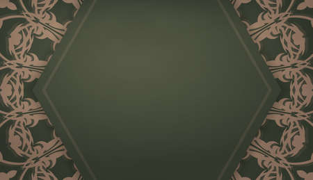 Green banner with abstract brown ornament for design under logo or textのイラスト素材