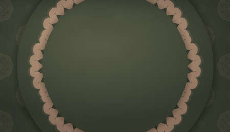 Green banner with brown mandala ornament and place under your textのイラスト素材