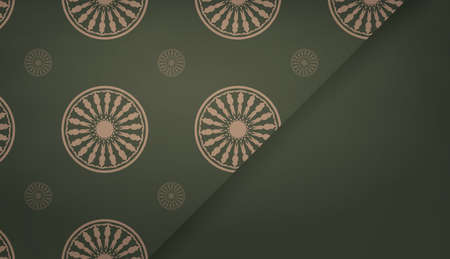 Green banner with mandala brown ornament and a place under the logoのイラスト素材