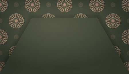 Green banner with vintage brown pattern and place for textのイラスト素材