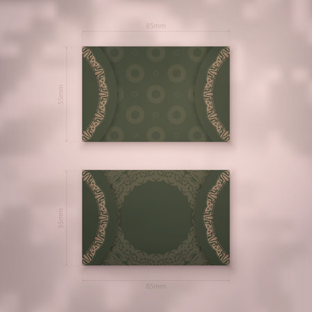 Green business card template with vintage brown ornament for your business.のイラスト素材