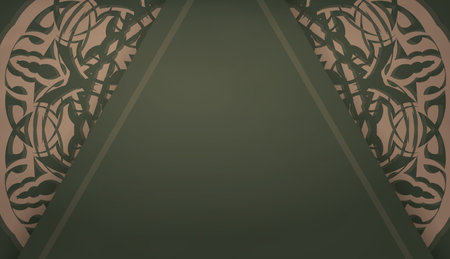 Green color background with mandala brown pattern and place under your logo or textのイラスト素材
