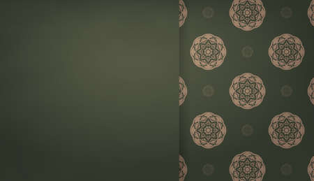 Green color banner with vintage brown pattern for design under the text