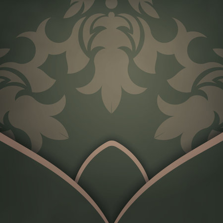 Green color flyer template with greek brown ornament ready for printing.のイラスト素材