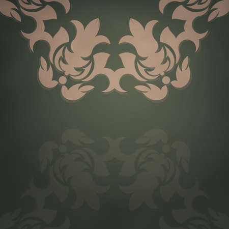 Green color flyer template with greek brown pattern for your design.のイラスト素材