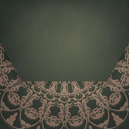 Green color postcard template with vintage brown pattern for your brand.のイラスト素材