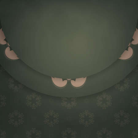 Greeting card template in green color with luxurious brown pattern prepared for printing.のイラスト素材
