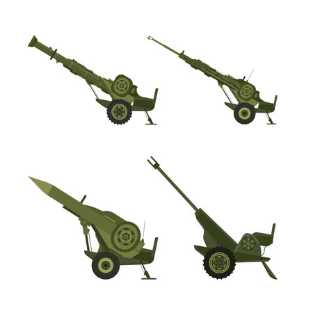 Artillery gun on a white background. Isolate. It can be enlarged and used as a background or texture.のイラスト素材