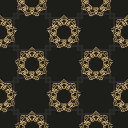 Chinese black and yellow abstract seamless vector background. Indian floral element. Graphic...