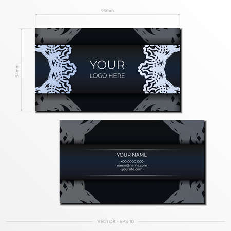 Dark blue Business cards. Decorative business card ornaments, oriental pattern, illustration.のイラスト素材