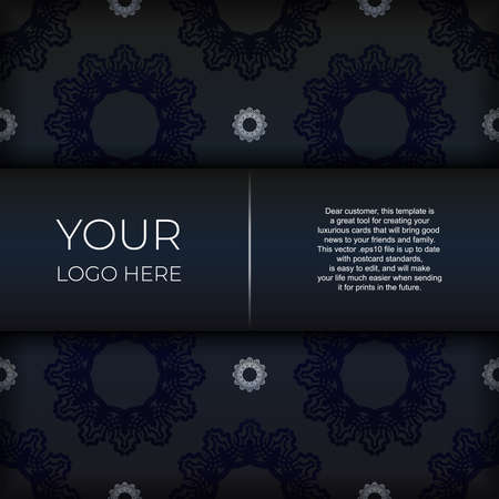 Dark blue invitation card template with white abstract ornament. Elegant and classic vector elements are great for decoration.のイラスト素材