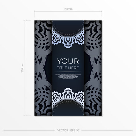 Dark blue invitation card template with white Indian ornaments. Elegant and classic vector elements ready for print and typography.のイラスト素材