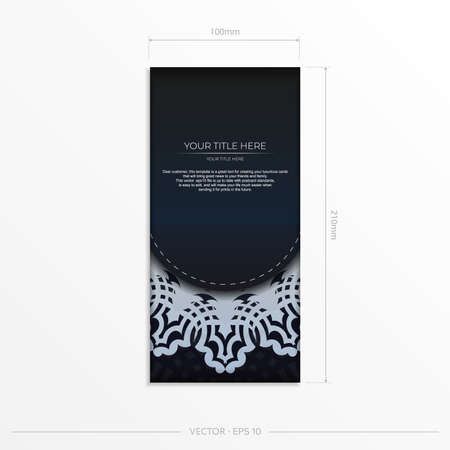 Dark blue postcard template with white abstract ornament. Elegant and classic vector elements ready for print and typography.のイラスト素材