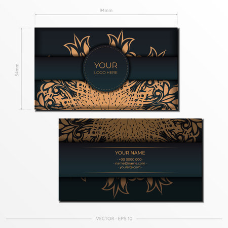 Dark green Business cards with decorative ornaments business cards, oriental pattern, illustration.のイラスト素材