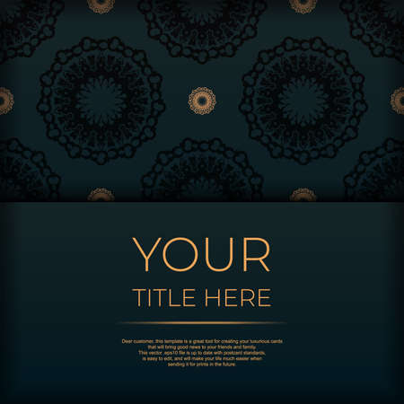 Dark green invitation card template with white Indian ornaments. Elegant and classic vector elements ready for print and typography.のイラスト素材