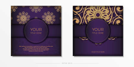 Luxurious purple postcard template with vintage abstract mandala ornament. Elegant and classic vector elements ready for print and typography.のイラスト素材
