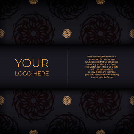 Luxury black square invitation card template with vintage abstract ornament. Elegant and classic vector elements are great for decoration.のイラスト素材