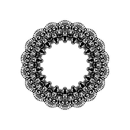 Vintage mandala black white round ornament. Vector illustration.のイラスト素材