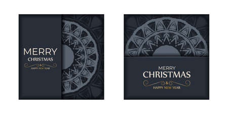 Dark blue Happy New Year greeting card template with winter blue ornamentのイラスト素材