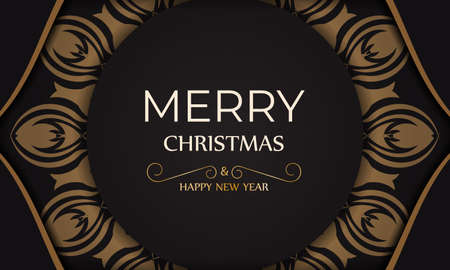 Design background with with orange winter patterns. Merry christmas banner template with orange winter ornaments in black color.のイラスト素材